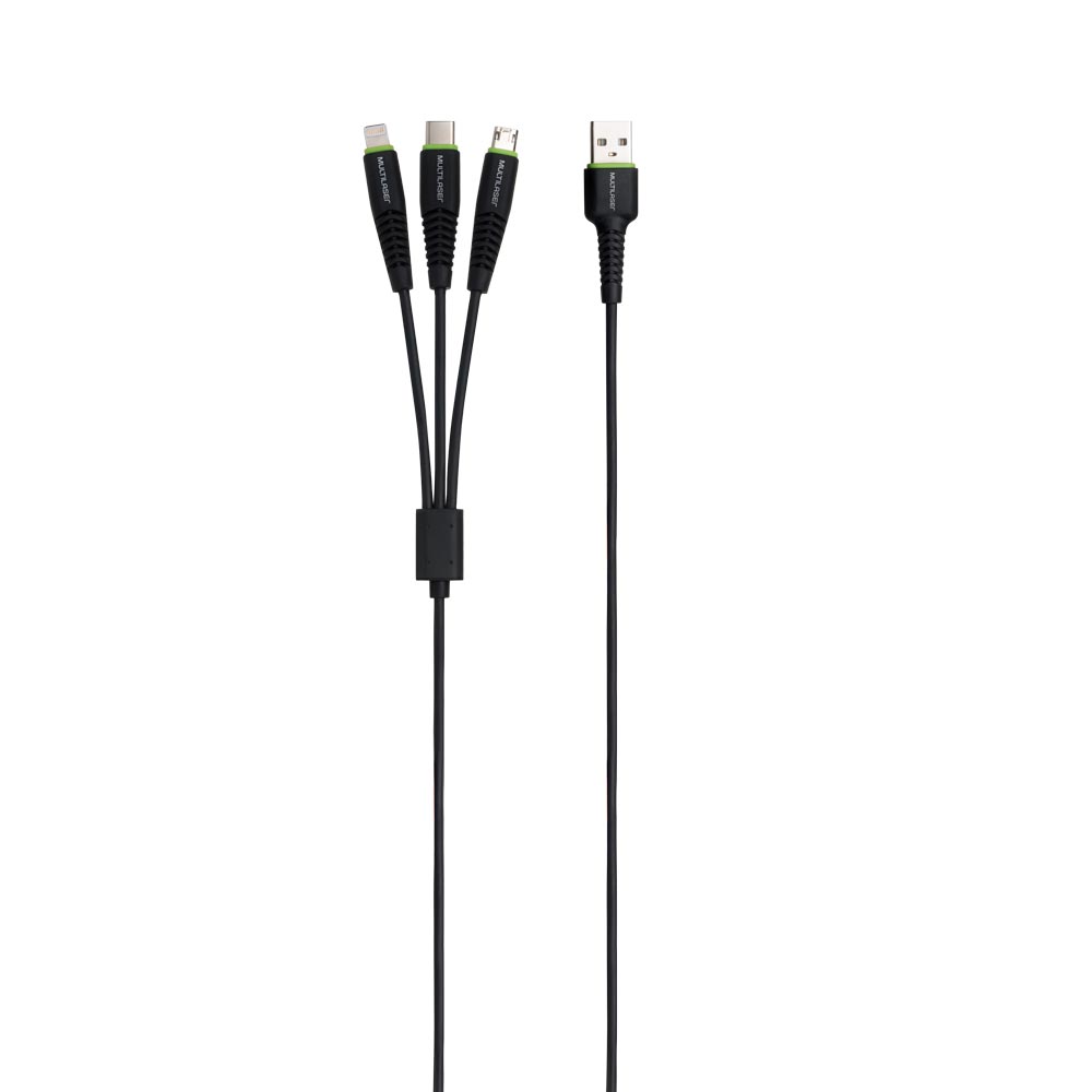 CABO DE DADOS 3 EM 1 MICRO USB +IPHONE+TYPE C PRETO 1.4M (WI382)