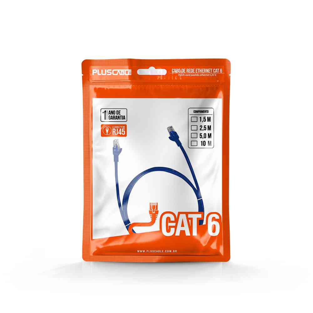 CABO DE REDE-4P- 5MTS PLUS CABLE CAT6E AZUL - PC-ETH6U50BL